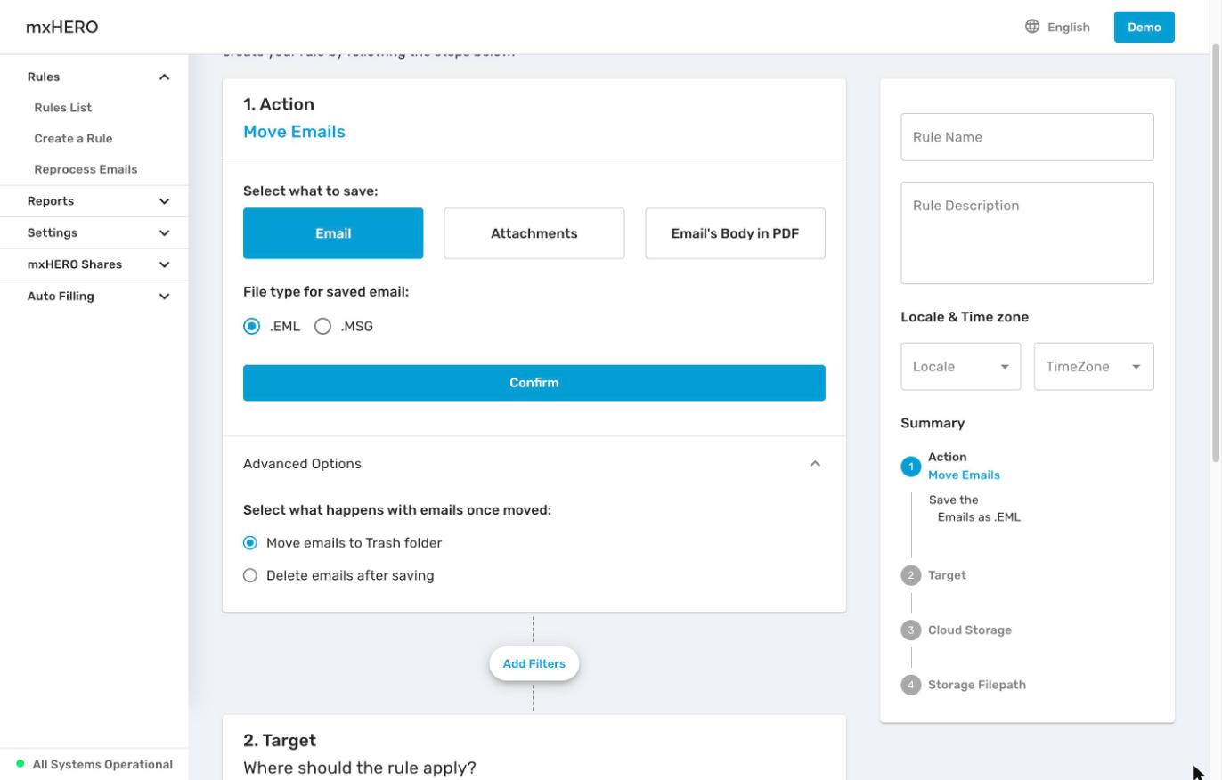 Move Emails Advanced Options with the Trash and Delete choices