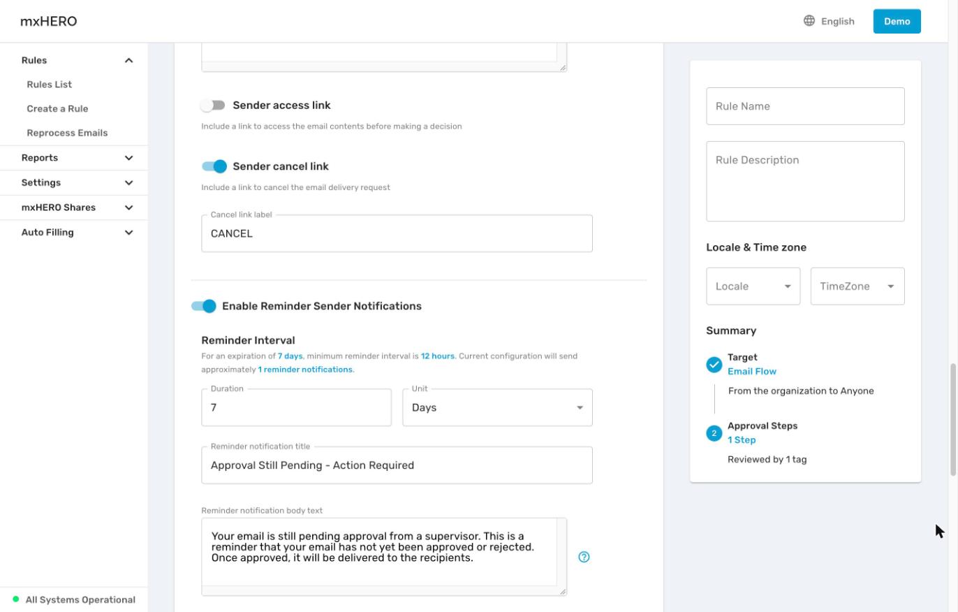 Reminder Sender Notifications with the interval guidance text