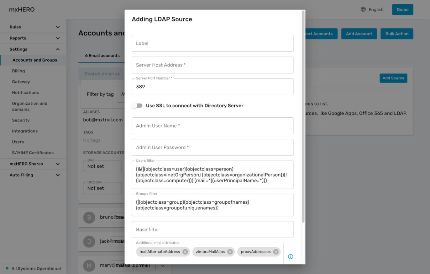 Adding LDAP Source dialog