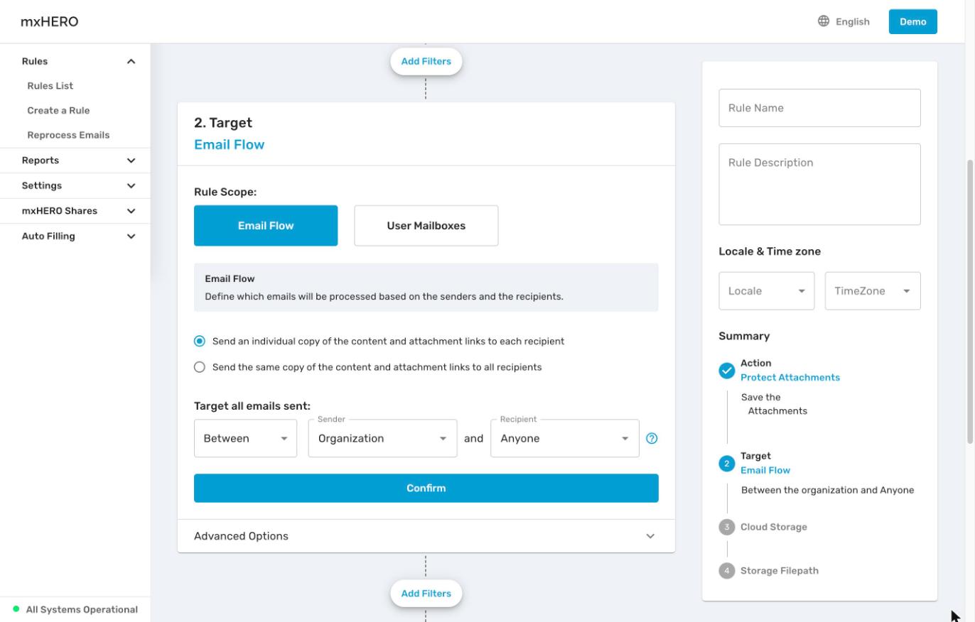Email Flow target with the copy options and the sender and recipient fields