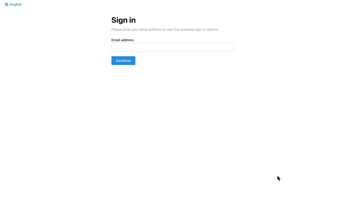 The End User App sign-in page with the Email address field and the Continue button