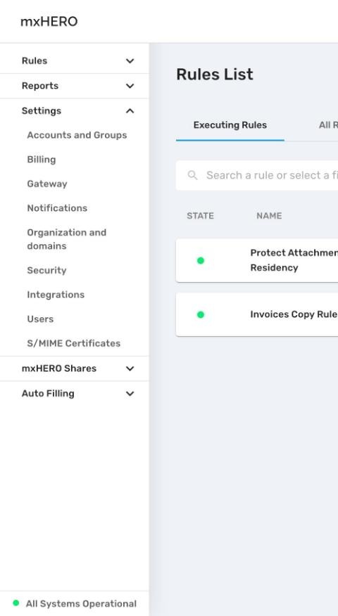 Sidebar with the Settings group open