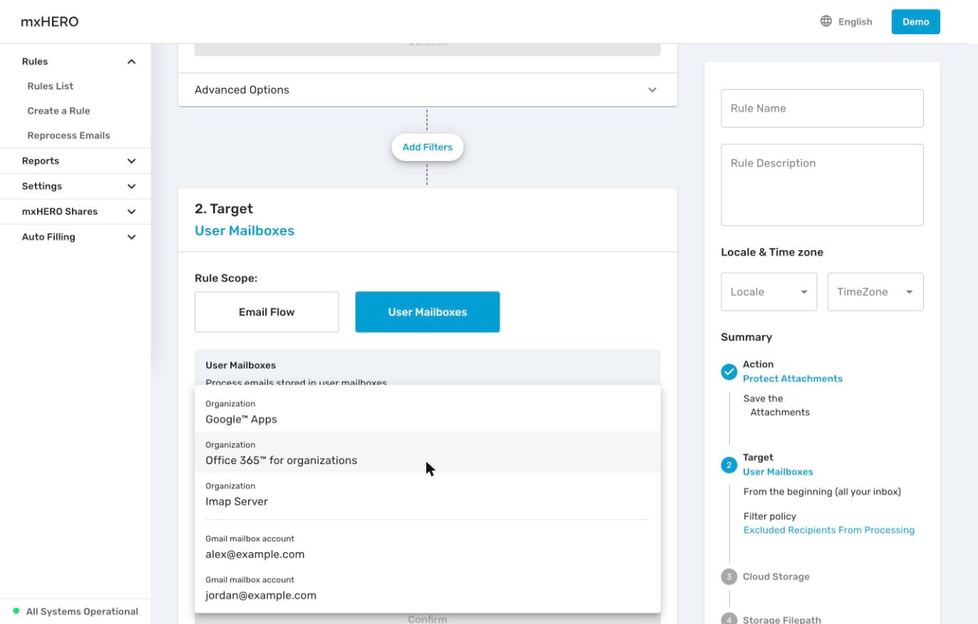 Provider list with Google Apps, Office 365 for organizations, Imap Server and individual mailbox accounts