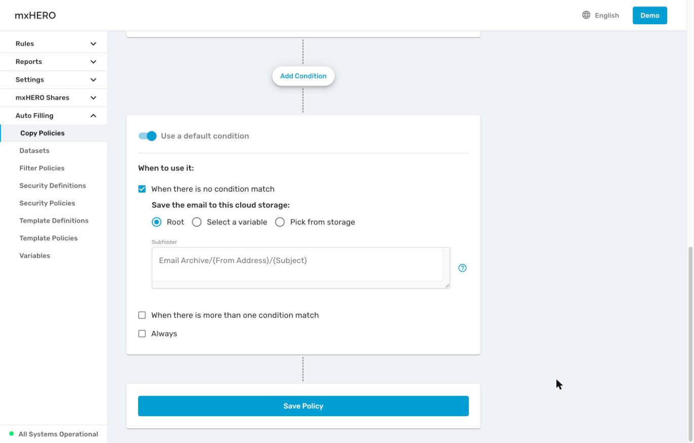 Use a default condition with When there is no condition match expanded