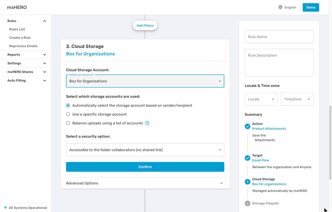 Box for Organizations selected, with the account selection options and the security option