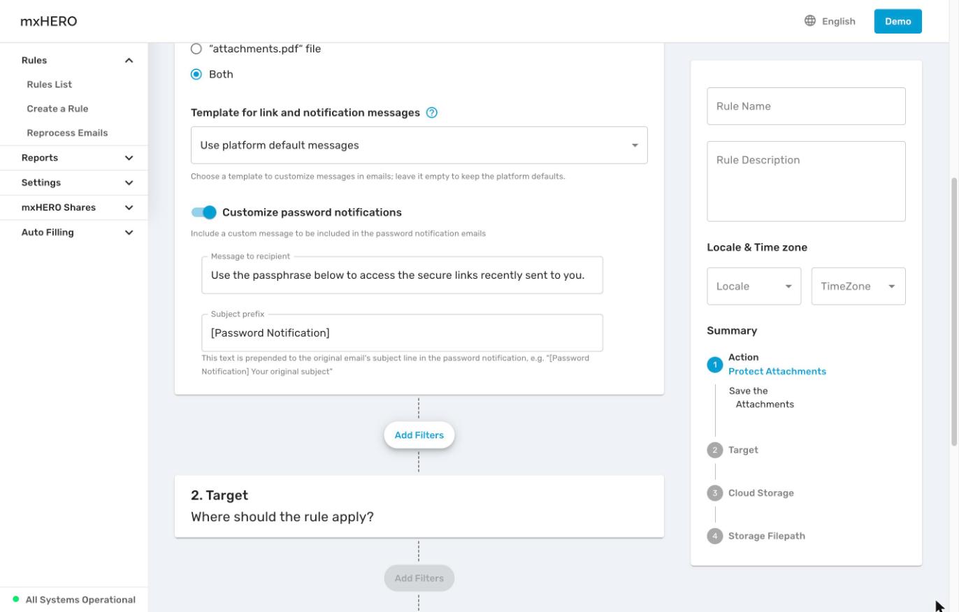Customize password notifications turned on, showing Message to recipient and Subject prefix